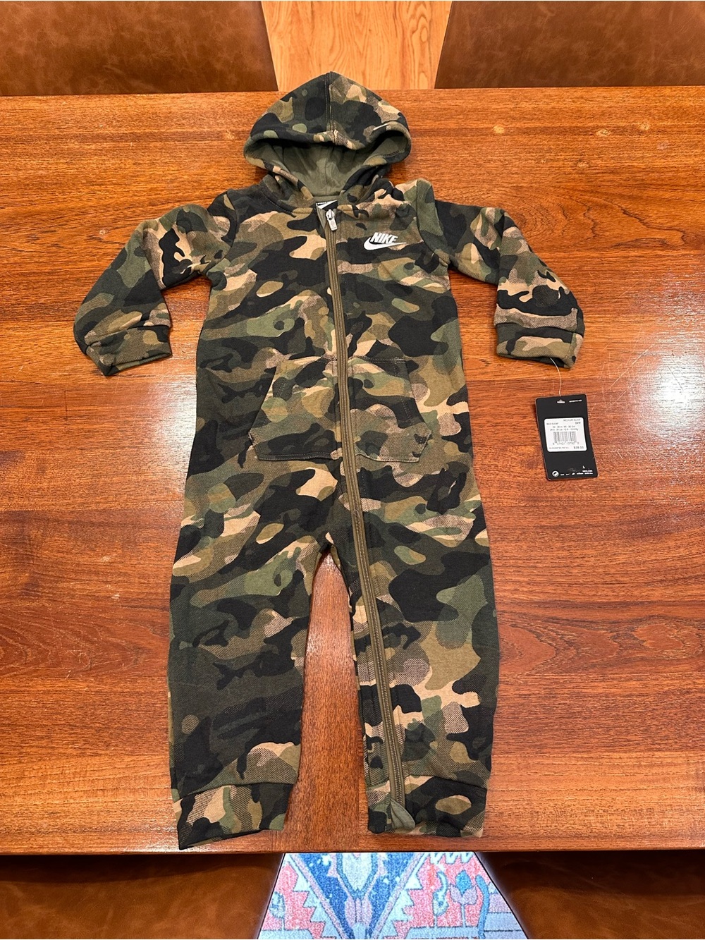 NWT Nike Camo Printed Hooded One-Piece Romper, 24 Months